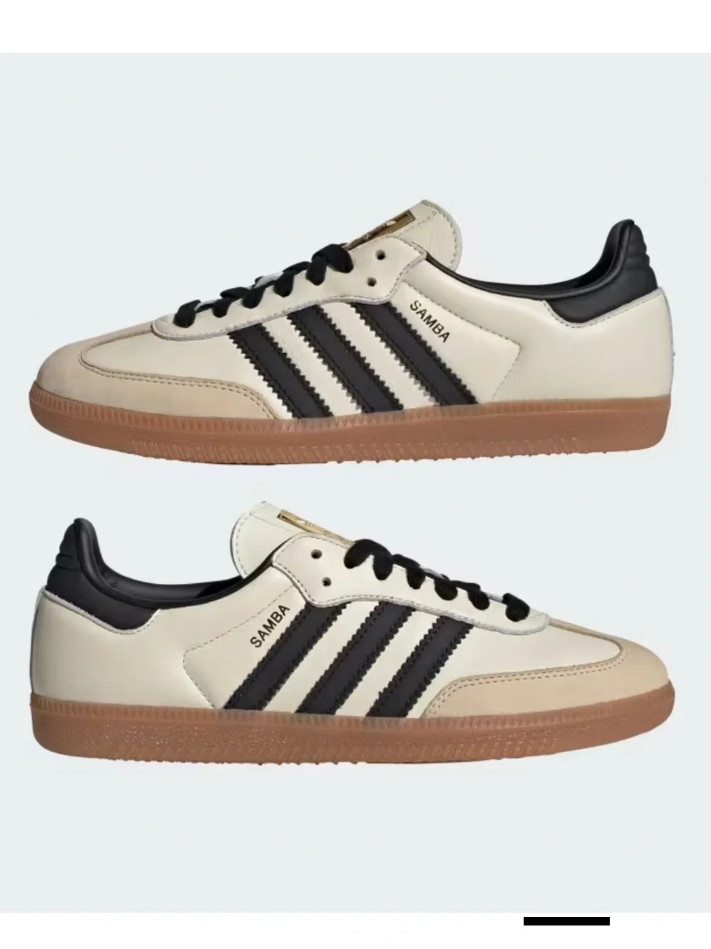 adidas Samba Leather Sneakers in Cream & Black with Gum Sole